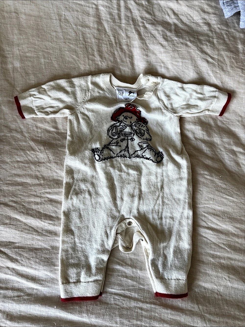 baby GAP x Paddington Bear Knit Romper Cream & Red Baby 3-6 Months